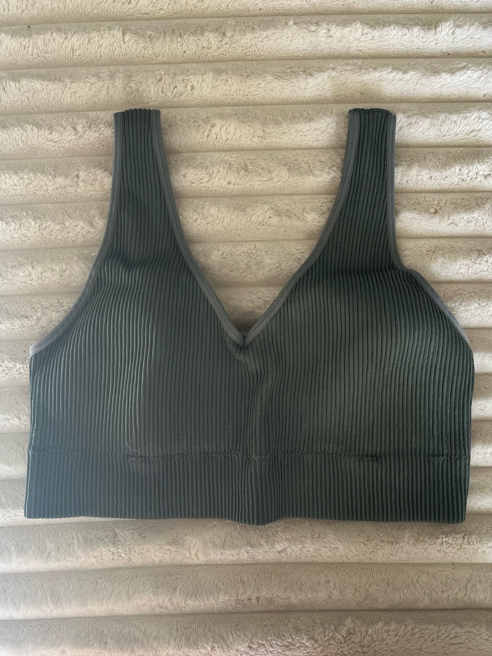 aerie Ribbed V-Neck Bralette in Sage Green